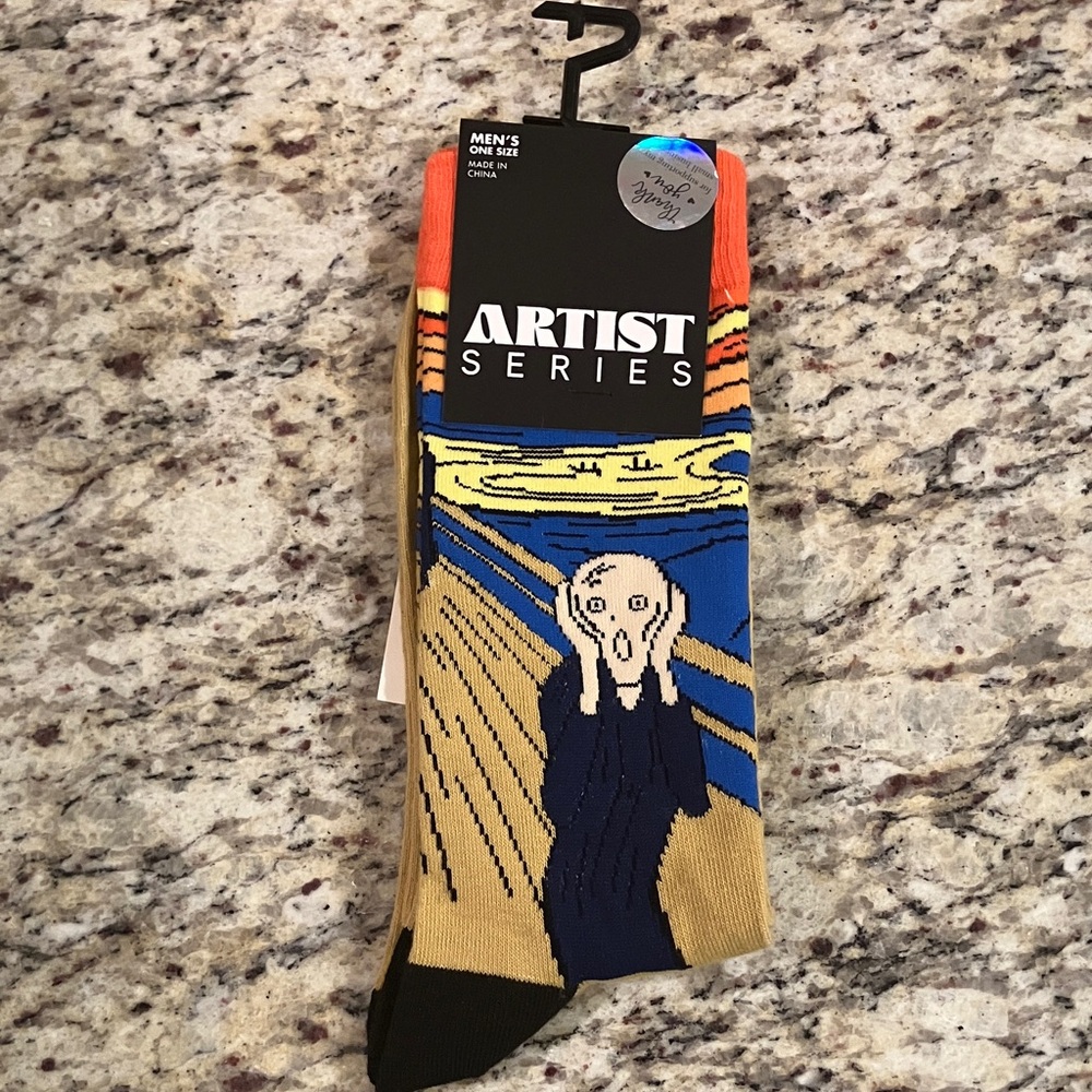 Artist Series The Scream Crew Socks Edvard Munch Men’s Black Yellow Blue New